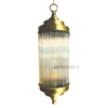 Vintage Brass Pendant Lights with Clear Glass Cylinders | Pair of Art Deco Hanging Lamps