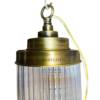 Vintage Brass Pendant Lights with Clear Glass Cylinders | Pair of Art Deco Hanging Lamps