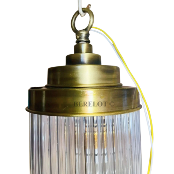 Vintage Brass Pendant Lights with Clear Glass Cylinders | Pair of Art Deco Hanging Lamps