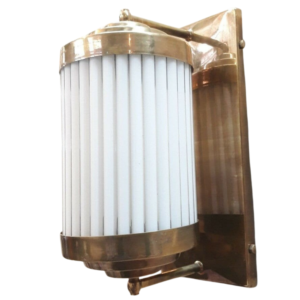 Antique reproduction Art Deco brass cylinder wall sconce with milk glass rods