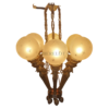 Vintage 6 Light Mashaal Chandelier with Frosted Etched Glass Globes | Antique Brass Hanging Ceiling Lamp