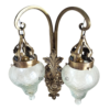Antique Brass Double Wall Sconce with Cut Glass Shades | Vintage Ornate Twin Arm Lamp