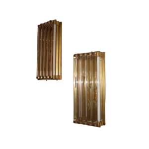 Pair of antique reproduction Art Deco brass glass rod wall sconces