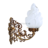 Pair of Antique Brass Victorian Wall Sconces with Frosted Flame Glass Shades | Ornate Vintage Lamps