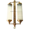 Art Deco Brass Ceiling Light Chandelier with Dual Clear Glass Shades | Vintage Hanging Fixture