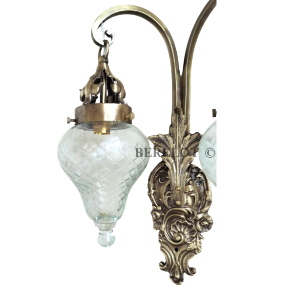 Antique Brass Double Wall Sconce with Cut Glass Shades | Vintage Ornate Twin Arm Lamp