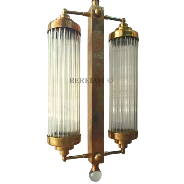 Art Deco Brass Ceiling Light Chandelier with Dual Clear Glass Shades | Vintage Hanging Fixture