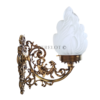 Pair of Antique Brass Victorian Wall Sconces with Frosted Flame Glass Shades | Ornate Vintage Lamps