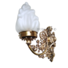 Pair of Antique Brass Victorian Wall Sconces with Frosted Flame Glass Shades | Ornate Vintage Lamps