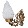 Pair of Antique Brass Victorian Wall Sconces with Frosted Flame Glass Shades | Ornate Vintage Lamps