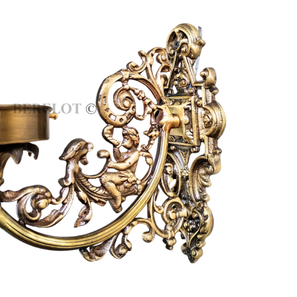 Pair of Antique Brass Victorian Wall Sconces with Frosted Flame Glass Shades | Ornate Vintage Lamps