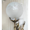 Pair of Brass Antique Wall Lamps with Etched Frosted Glass Globes | Vintage Figurine Sconces