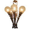 Vintage 6 Light Mashaal Chandelier with Frosted Etched Glass Globes | Antique Brass Hanging Ceiling Lamp