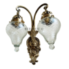 Antique Brass Double Wall Sconce with Cut Glass Shades | Vintage Ornate Twin Arm Lamp