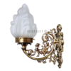 Pair of antique reproduction Victorian brass sconces with frosted flame glass