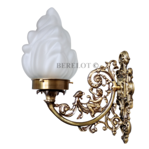 Pair of antique reproduction Victorian brass sconces with frosted flame glass