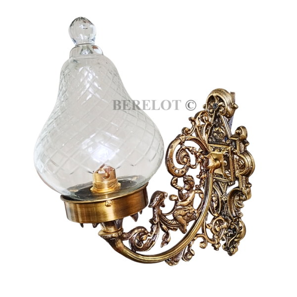 Pair of Vintage Brass Wall Sconces with Cut Clear Glass Shades | Ornate Victorian Style Lamps