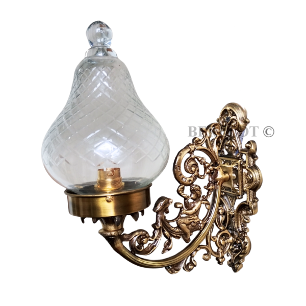 Pair of Vintage Brass Wall Sconces with Cut Clear Glass Shades | Ornate Victorian Style Lamps