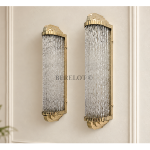 Pair of Art Deco brass wall sconces with ribbed clear glass rods