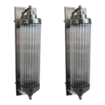 Pair of nickel brass Art Deco wall sconces with clear glass rods