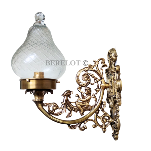 Pair of Vintage Brass Wall Sconces with Cut Clear Glass Shades | Ornate Victorian Style Lamps