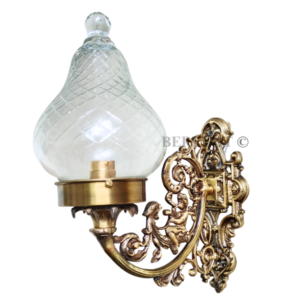 Pair of Vintage Brass Wall Sconces with Cut Clear Glass Shades | Ornate Victorian Style Lamps