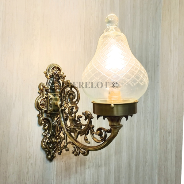 Pair of Vintage Brass Wall Sconces with Cut Clear Glass Shades | Ornate Victorian Style Lamps