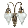 Antique Brass Double Wall Sconce with Cut Glass Shades | Vintage Ornate Twin Arm Lamp