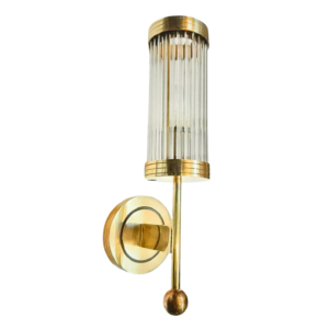 Pair of Art Deco brass glass rod wall sconces with round backplates