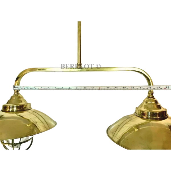 Vintage Brass Double Pendant Ceiling Light with Caged Glass Shades | Nautical Industrial Chandelier