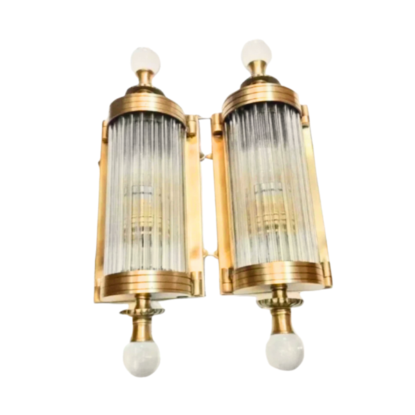 Vintage Brass Wall Lights with Clear Glass & Glass Ball Finials | Pair of Art Deco Sconces