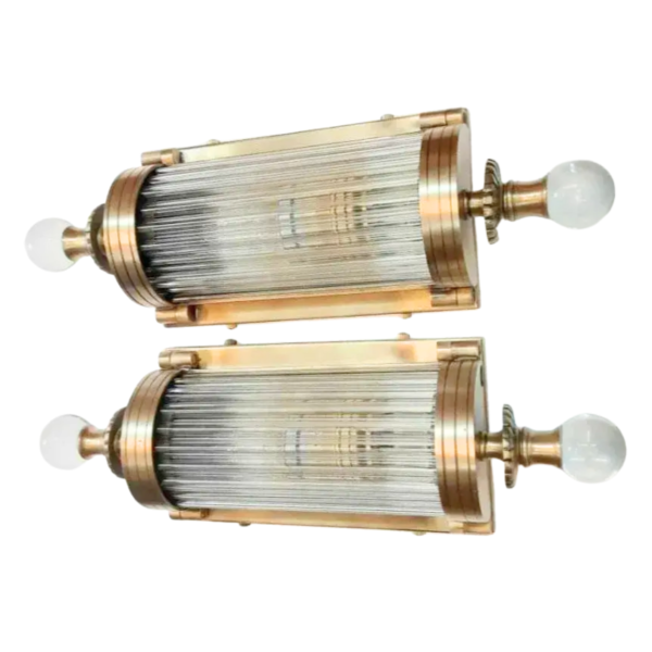 Vintage Brass Wall Lights with Clear Glass & Glass Ball Finials | Pair of Art Deco Sconces